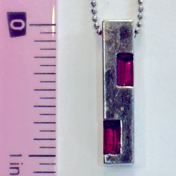 Stainless Steel and Garnet Necklace - Picture 2 of 4